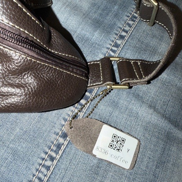 Leather Fanny Pack Waist Sack Handbag Brown Pebble Pockets Adj Strap Zip Pocket - Picture 5 of 9